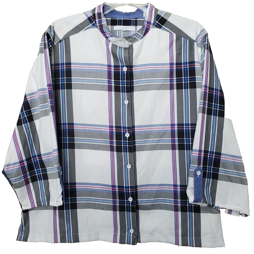 Foxcroft Cotton Blend Plaid 3/4 Sleeve Button-Up Shirt Size 18W Wrinkle Free